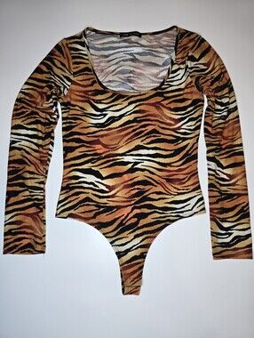 One by One Tiger Print Long Sleeve Bodysuit Animal Print Stretch Medium